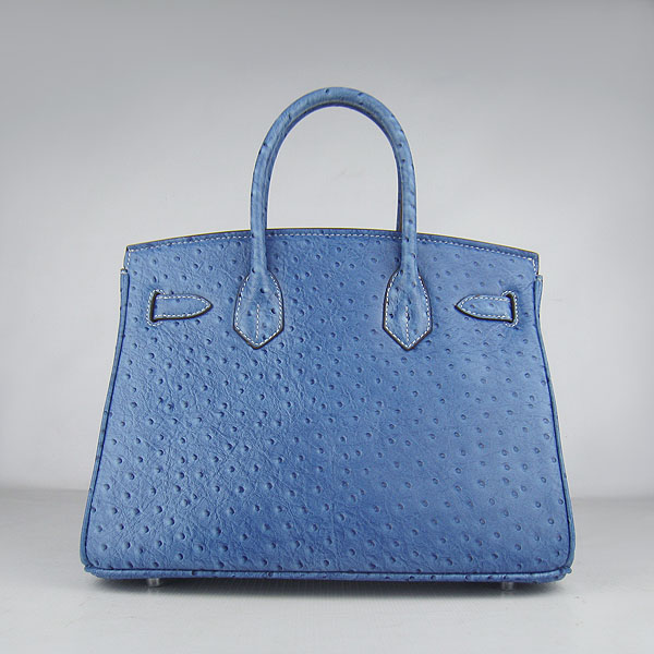 Replica Hermes Birkin 30CM Ostrich Veins Handbag Blue 6088 On Sale - Click Image to Close